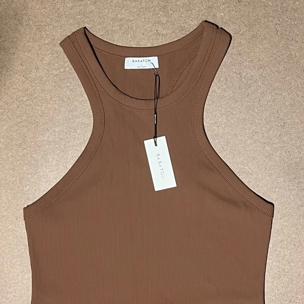 Aritzia Babaton Sculpt Ribbed Racerback Mini Dress in Brown, Size L - Picture 7 of 17